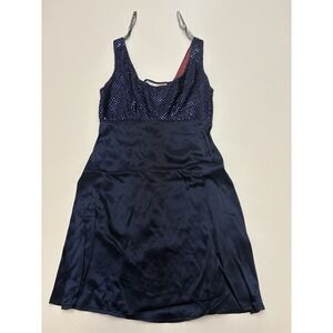 VTG Y2K SEQUIN Satin Slip On Dress Whimsigoth Vamp Fairy Grunge Size 7/8 Blue